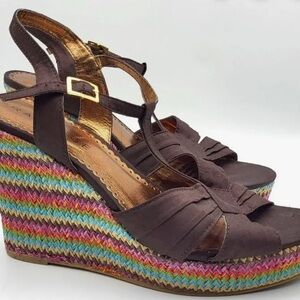 Rampage Bridgette Brown Wedge peep toe Sandals with Multicolor heel
